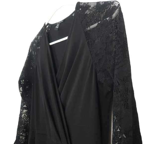 Suite 7 Faux Wrap Lace Bell Sleeve Mini Dress - Picture 5 of 7